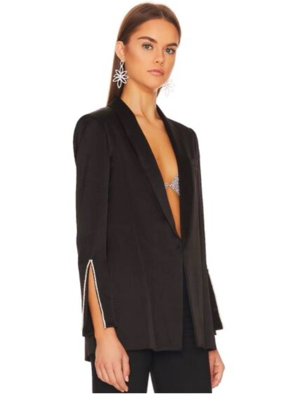 Alice + Olivia Black Open-Front Satin Blazer